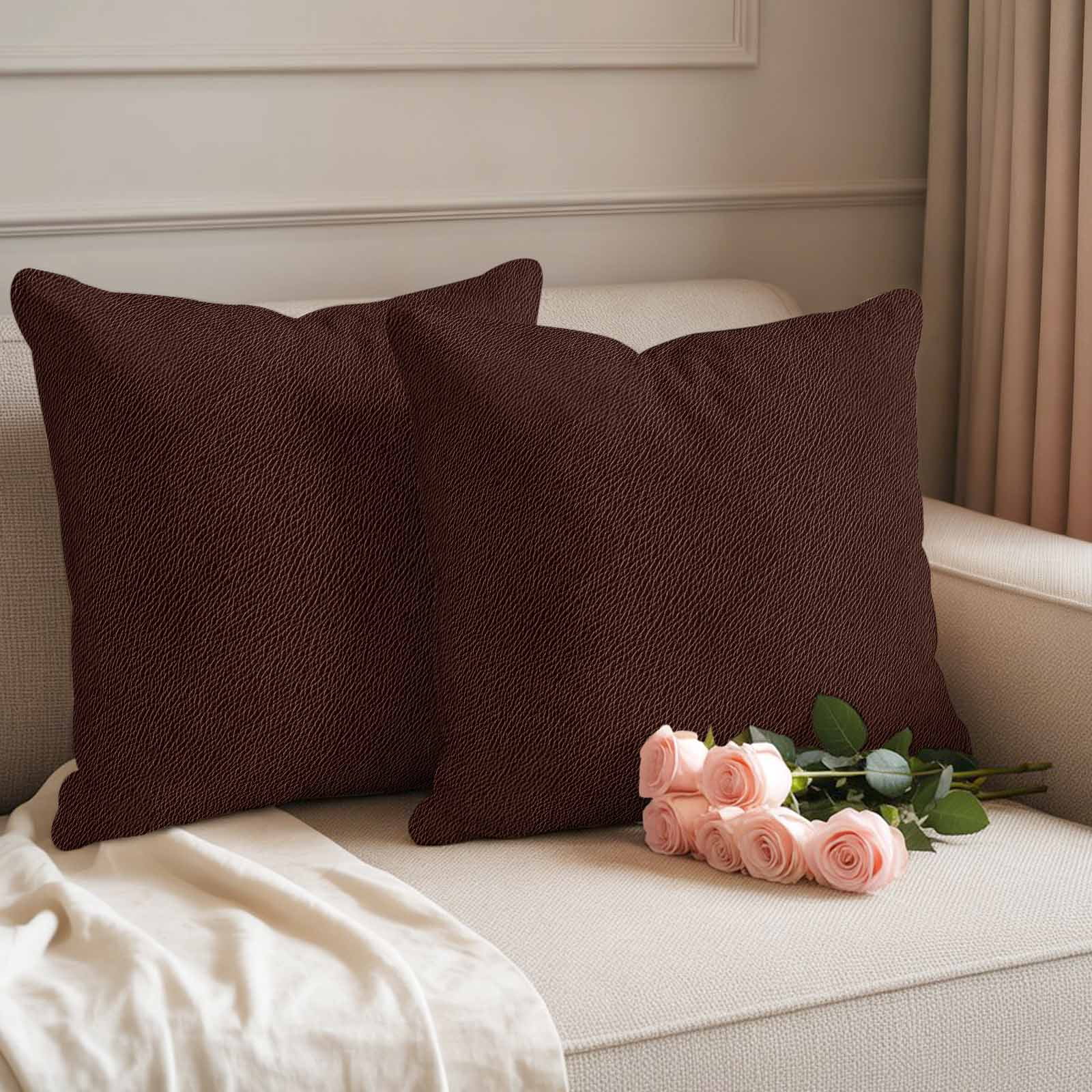 Solid Brown Outdoor Waterproof Pillow Covers, Vintage Minimalism Abstract Denim Pattern Decorative Square Throw Pillowcase Sofa Cushion Sham for Patio/Couch/Chair, 18"x18" 2 Pack