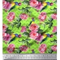 thumbnail image 1 of Soimoi Modal Satin Fabric Bird,Leaves & Rose Floral Decor Fabric Printed Yard 42 Inch Wide, 1 of 1