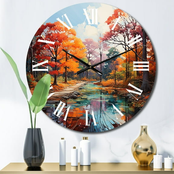 Designart "In Orange Germany Autumn painting II" Landscapes Oversized Wall Clock