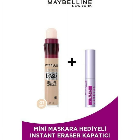 Maybelline New York Mini Surreal Mascara Gift Instant Anti Age Eraser Concealer - 01 Light