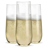 Prestee 48 Pack Heavy Duty Stemless Plastic Champagne Flutes 9 Oz - Clear Disposable Cocktail Glasses, Shatterproof Plastic Wine Glasses, Suitable for New Years Eve Party Supplies, Mimosa Bar