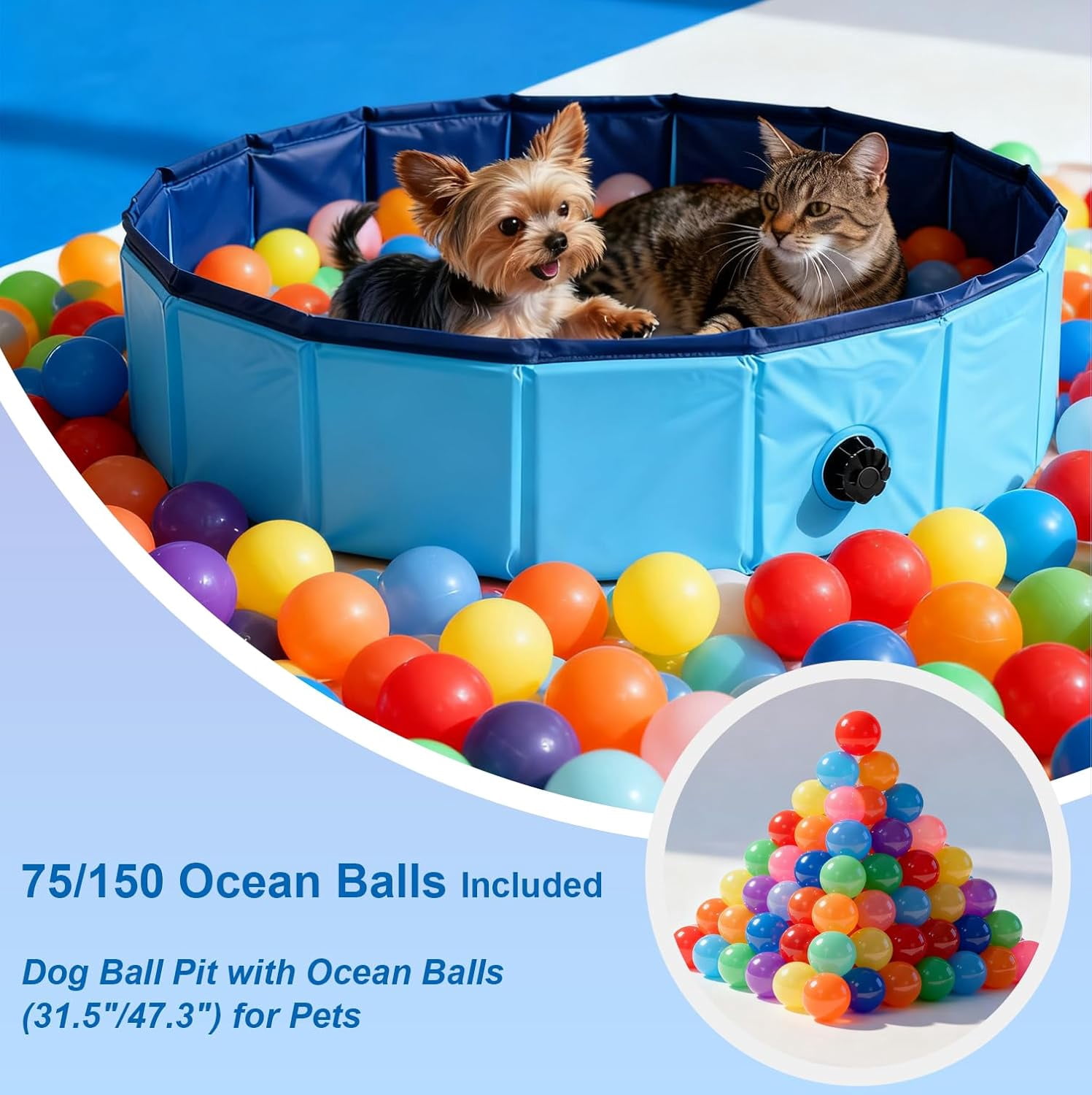 Dog Ball Pit with 75 Balls Included,Cat Ball Pit & Dog Pool 2-in-1 for Puppies Small Dogs Cats, Portable Pet Playpen Pool Indoor Outdoor(S+75 Balls)