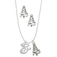 thumbnail image 1 of Delight Jewelry Silvertone Small Gelato Script Initial - & - Silver tone Zig Zag Christmas Tree Charm Necklace and Stud Earrings, 1 of 4