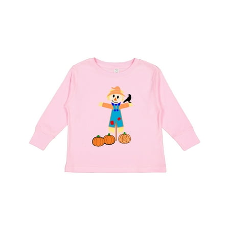 

Inktastic Cute Scarecrow with Pumpkins Boys or Girls Long Sleeve Toddler T-Shirt
