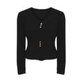 thumbnail image 3 of yunLCZ Casual Tops Discounted V Neck Long Sleeved T Shirt Loose Button Top workout form-fitting T-shirts women, 3 of 5