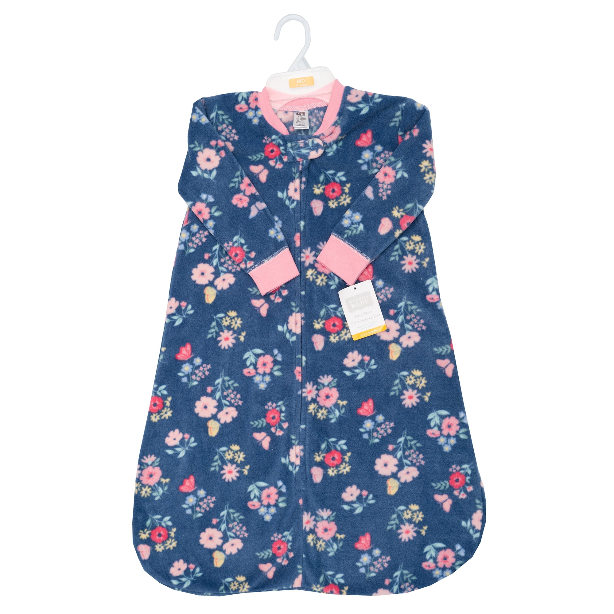 Hudson Baby Infant Girls Long-Sleeve Fleece Sleeping Bag, Blue Butterfly Floral, 0-6 Months
