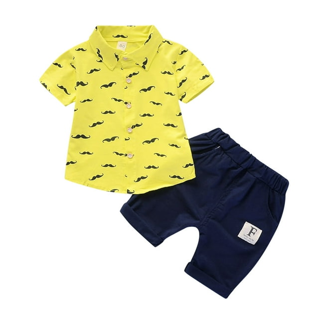 MIASHUI Ensemble T-Shirt à Manches Courtes d'Été en Coton et Short pour Garçon Tout-Petit, Jaune, 3-4 Ans