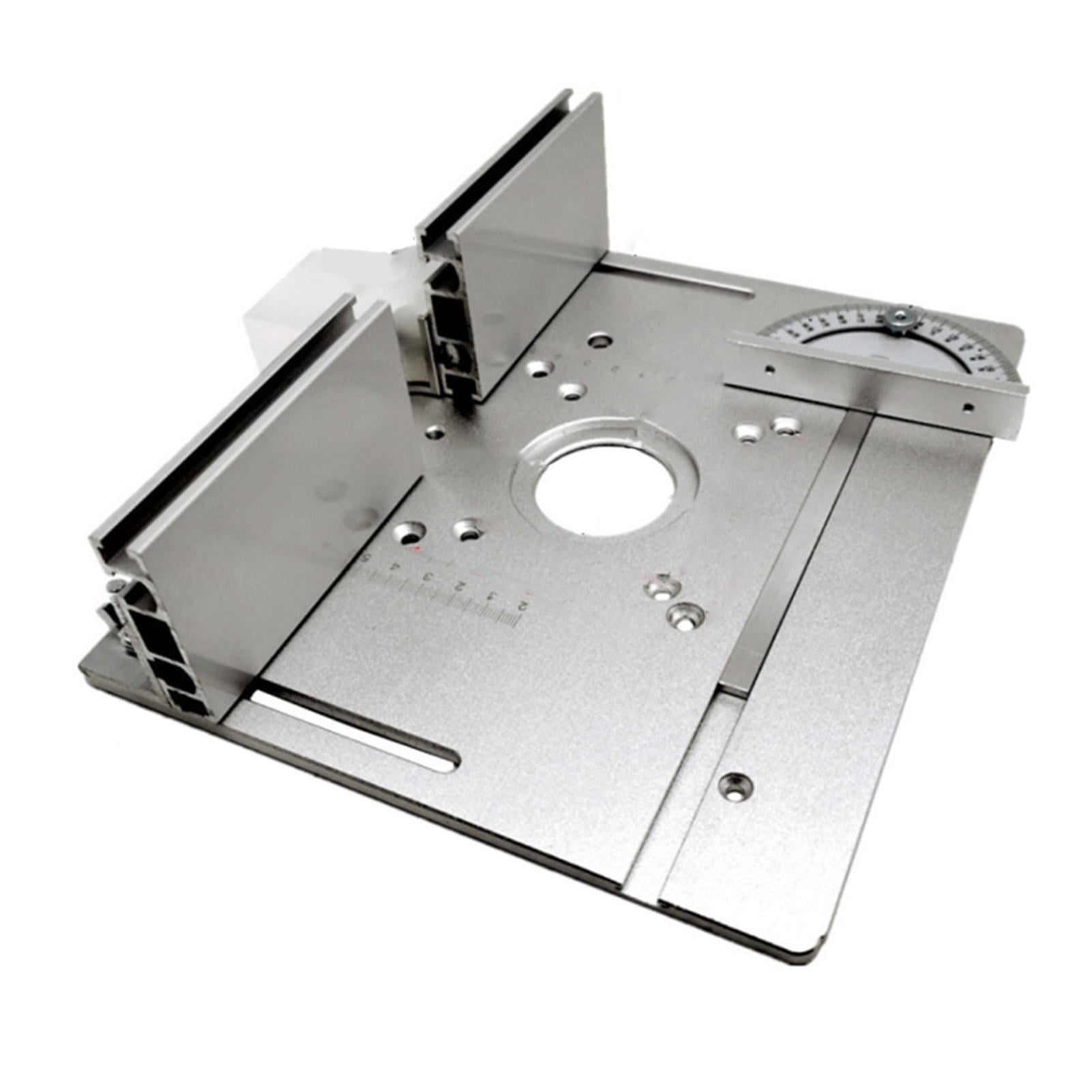 LAZIOEGR 2‑in‑1 Router Table Insert Plate – Dual 85x85mm/70x60mm Mounting, Aluminum Alloy, 180° Rotatable Ruler, Adjustable Fence, Smooth Surface, CNC‑Machined Scale