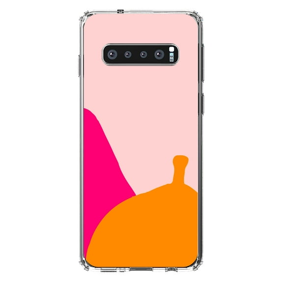 DistinctInk Clear Shockproof Hybrid Case for Samsung Galaxy S10 (6.1" Screen) - TPU Bumper, Acrylic Back, Tempered Glass Screen Protector - Summer Vibes Bold Flower Blue Orange Pink