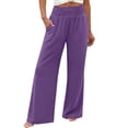 thumbnail image 6 of Women Palazzo Pants Summer Flowy Wide Leg High Waist Lounge Trousers with Pockets 2026 Casual Beach Vacation Purple M, 6 of 10