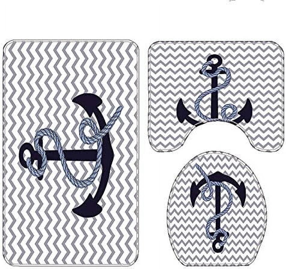4PCS/Set Anchor Shower Curtain Sets with Rugs Polyester Waterproof Shower Curtain Nautical Anchor Bath Curtain Bathroom Rugs Bath Mat Set Toilet Lid Cover, 72"x72", Infinity Love Anchor