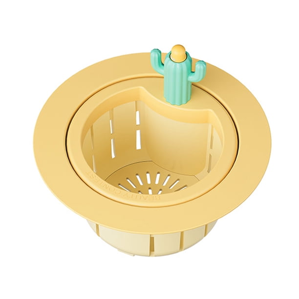 Naiovety Desagüe de fregadero ABS transparente y funcional con filtro de cactus. Presionar para abrir la tapa es más conveniente. Cocina y Comedor tipo amarillo+2