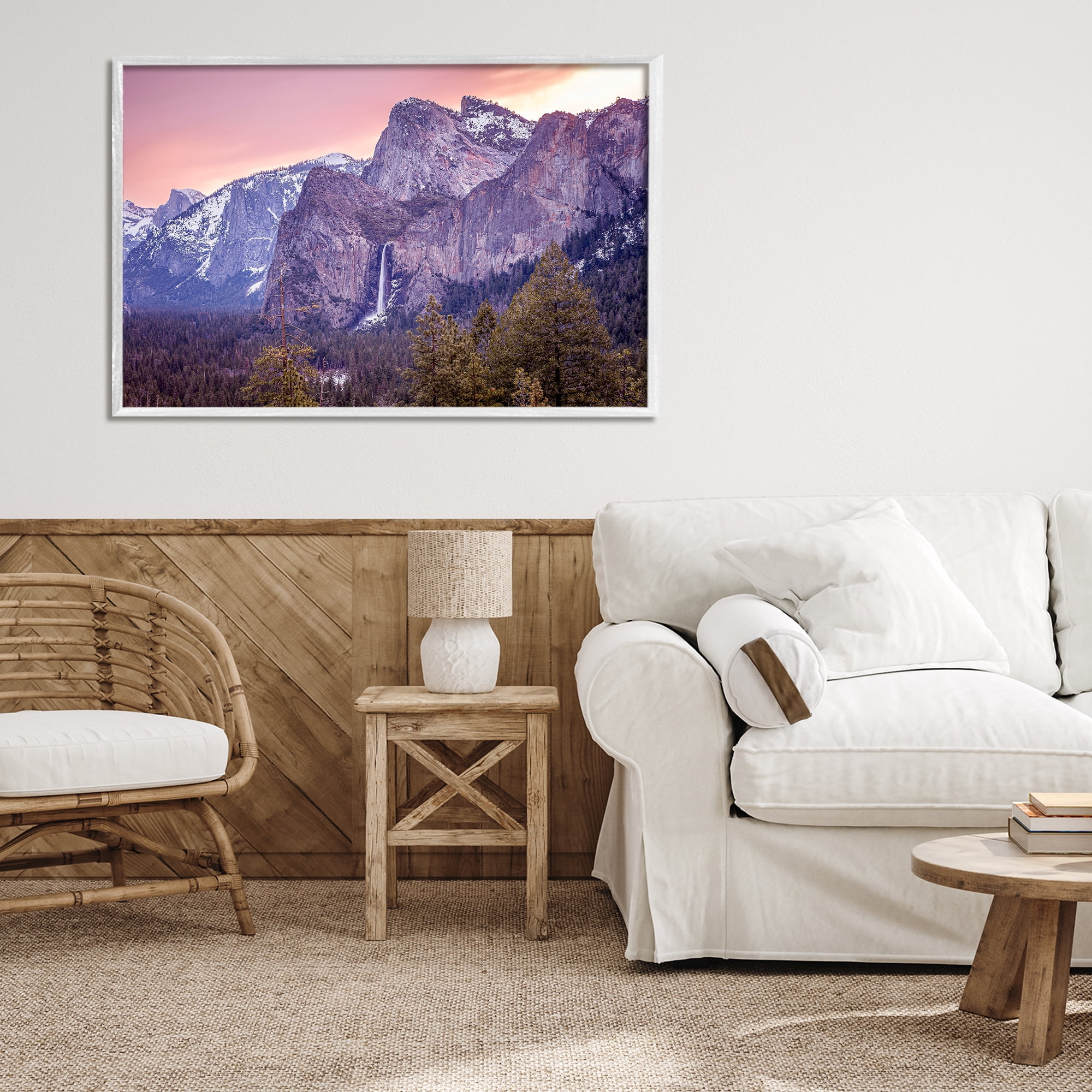 Stupell Industries Majestic Mountain Waterfall Sunset White Framed Giclee Art, design by Shelley Carlisle