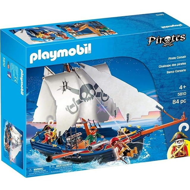 Playmobil 5810 Pirate Boat, with Cannon and Floating in Water, 84 Pieces, 4 Years Old