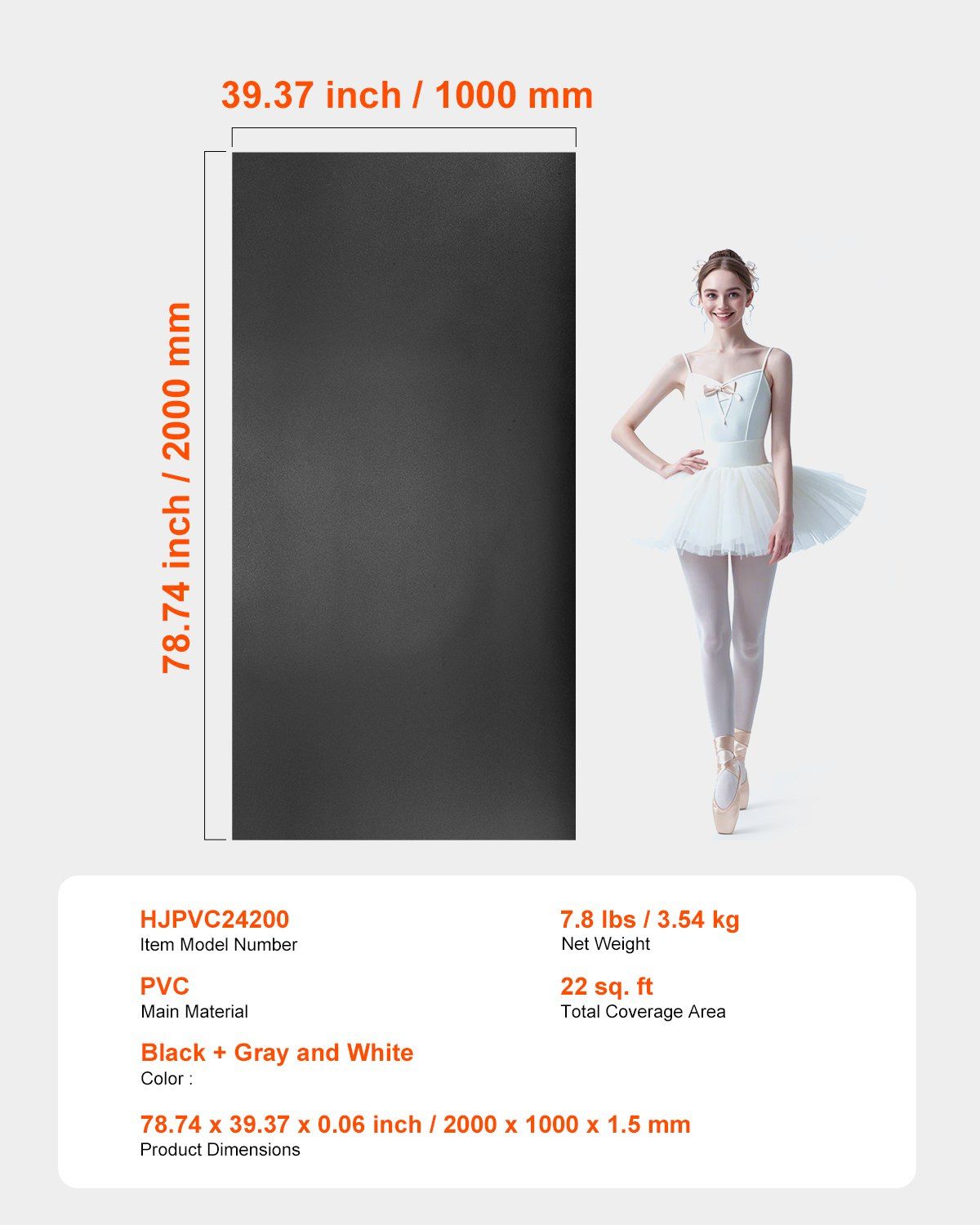 Non-Slip 6.6' x 3' PVC Gym Flooring Mat – Ideal for Yoga Mats, Pilates Equipment, Home Exercise Fitness