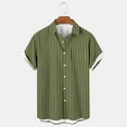 thumbnail image 2 of ZCFZJW Men's Casual Striped Button Down Shirts Short Sleeve Soft Cotton Summer Beach Hawaiian Shirt Loose Regular Fit Beach Vacation Tees Tops with Pockets Army Green XL, 2 of 4