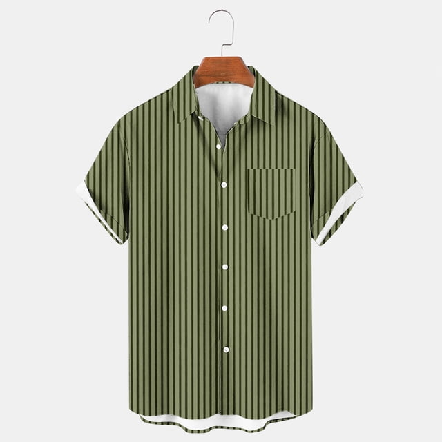 Aqestyerly Cardigan Décontracté à Col Rabattu Rayé Vertical pour Hommes, Manches Courtes, Design avec Poches, Léger, Respirant, Idéal pour les Tenues d'Été