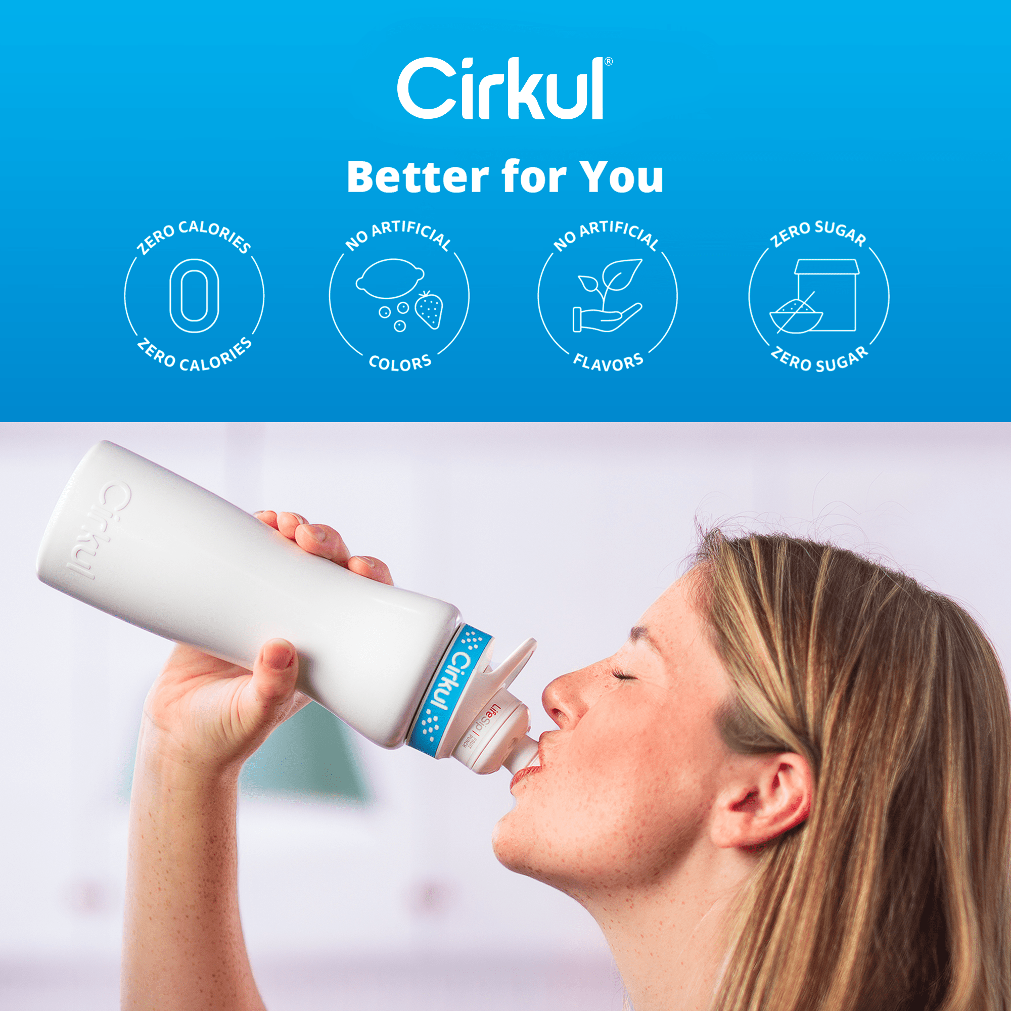 Cirkul 22oz White Stainless Steel Water Bottle Starter Kit with Blue Lid  and 2 Flavor Cartridges (Fruit Punch & Mixed Berry)