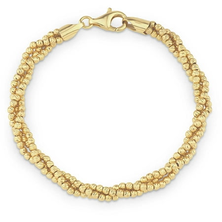 18kt Gold over Sterling Silver Triple Diamond-Cut Bead Chain Bracelet, 7.5