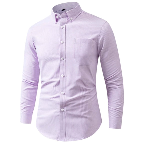 Kezqiaxn Dress Shirts for Men Fall Striped Long Sleeve Business Casual Button Up Shirt with Pocket Plus Size Fashion