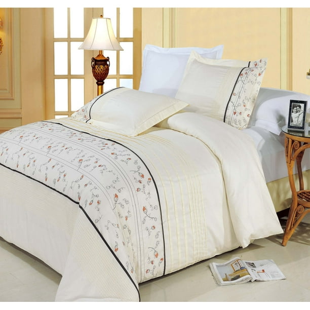 Soft 100 Cotton 3 Piece Duvet Cover Set Embroidered Full Queen Anna Ivory Walmart Com Walmart Com