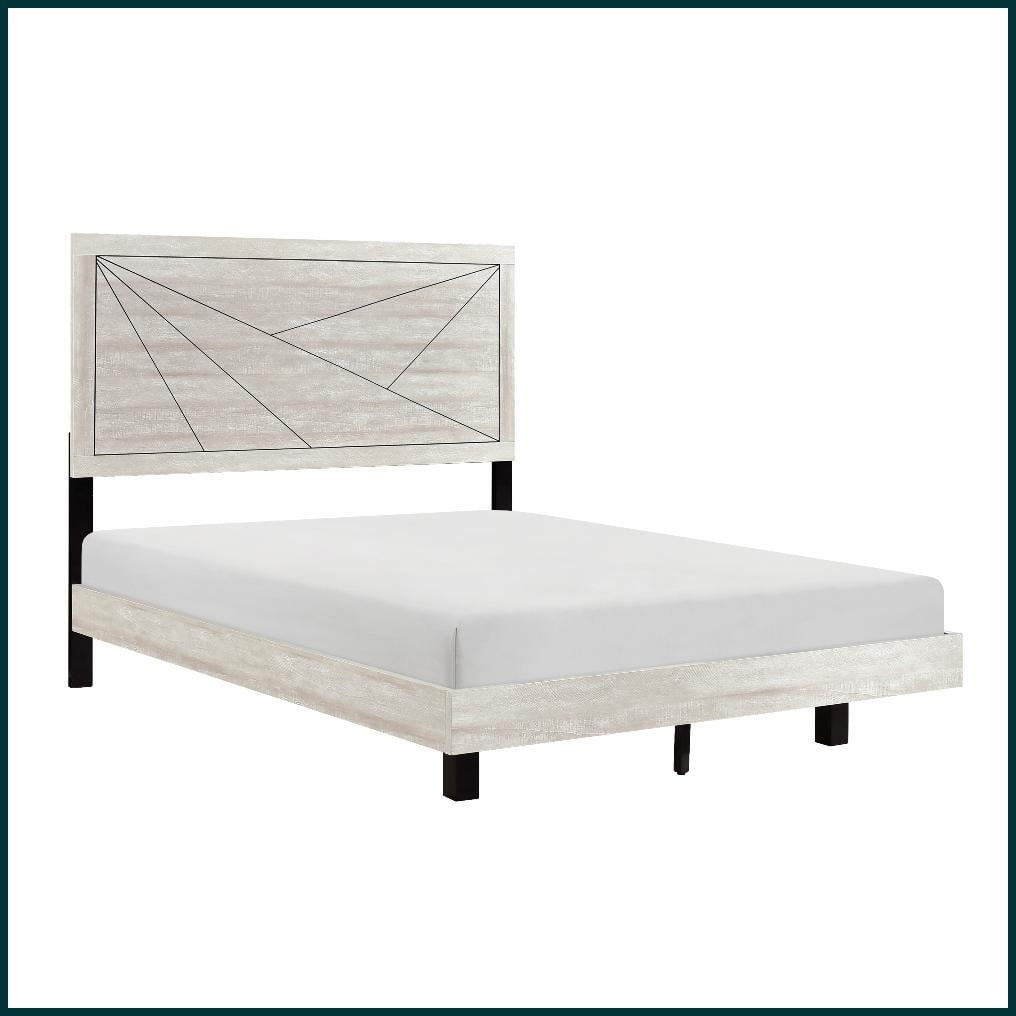 King Size Engineered Wood Bed Frame with Line Headboard Dusty Gray Oak for Master & Guest Rooms