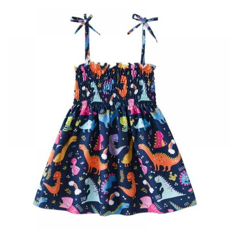 

SILVERCELL Girl s Cute Flower Print Sleeveless Boho Dress Knot Shoulder Shirred Short Dresses 1-6 Years