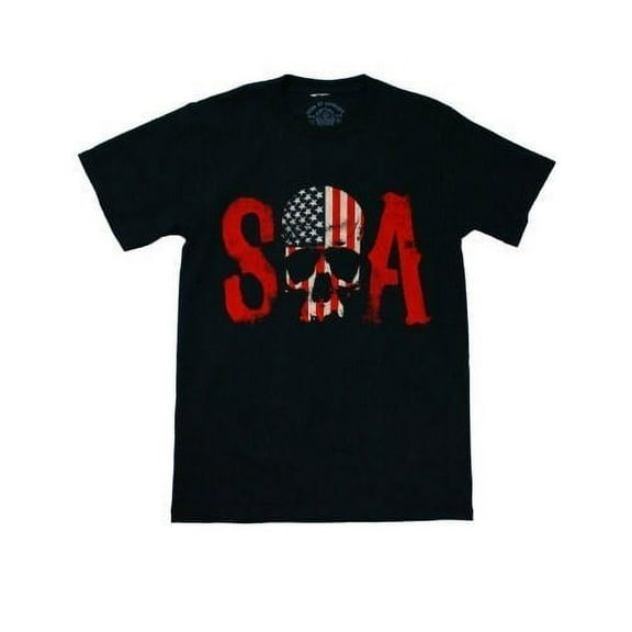 Sons of Anarchy Skull Logo & American Flag Men's T-Shirt, Black, Small