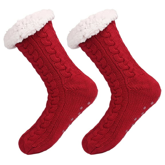 KONTONTY 1 Pair Cozy Fuzzy Socks Set in Dark Red, Acrylic Nonslip Indoor Socks for Friends, Comfortable Warm Footwear