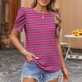 thumbnail image 2 of hotojiny Summer Tops for Women Casual Soft Crew Neck Striped Shirt Lightweight Loose Puff Short Sleeve Blouses Trendy Outfit, 2 of 5