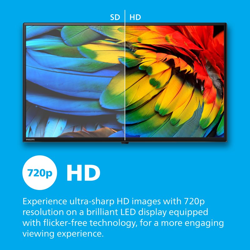Philips 32" Class HD (720P) Smart Roku Borderless LED TV (32PFL6452/F7) display and camera view
