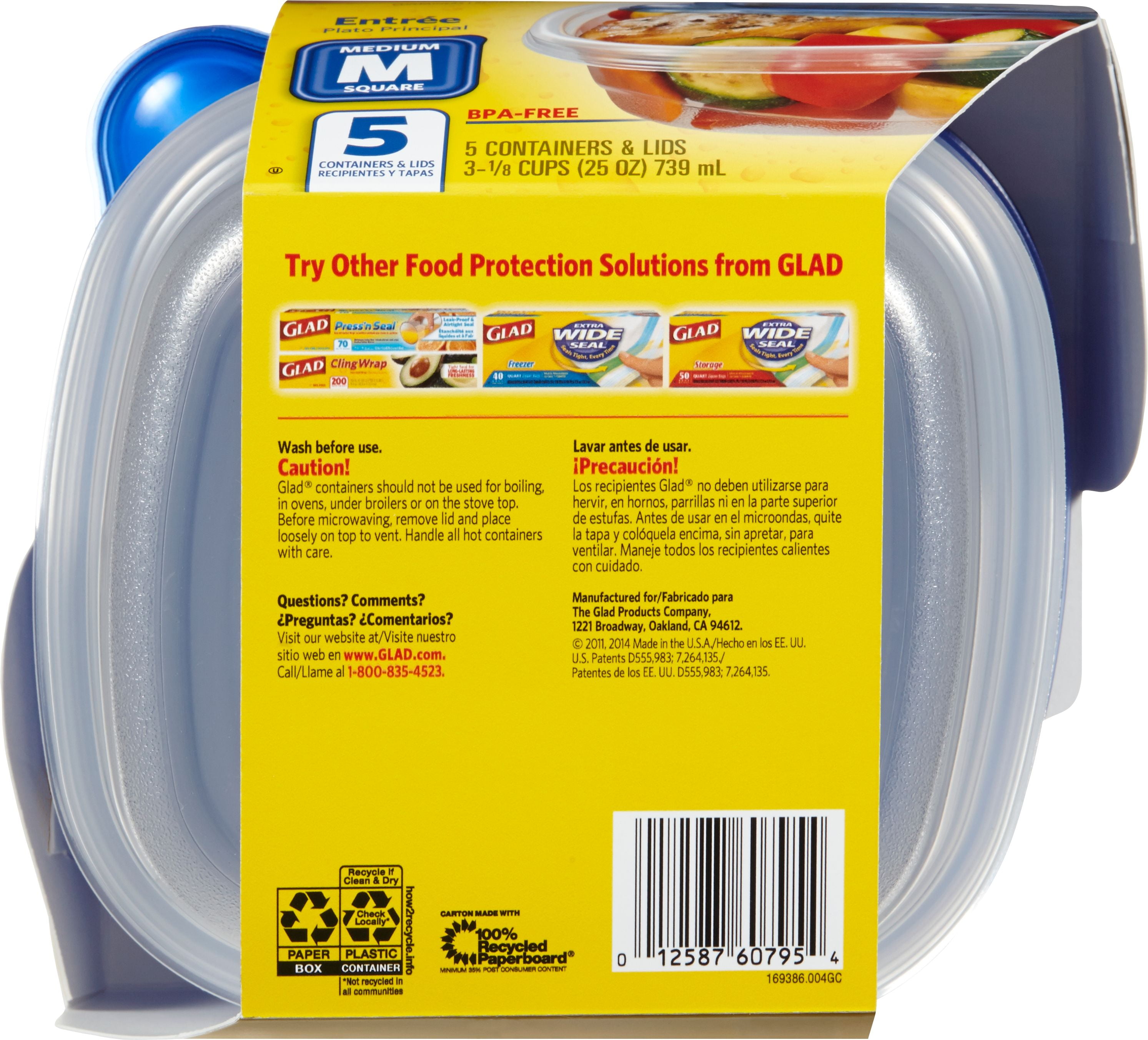 Clorox Glad Home Collection Food Storage Containers with Lids, Medium  Square, 25 oz, 5/Pack, CLOXZA60795