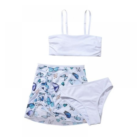 

SYNPOS Girl s Butterfly Print Bikini Bathing Suit with Cover Up Beach Skirt 3 Piece Swimsuits 8-12 Years