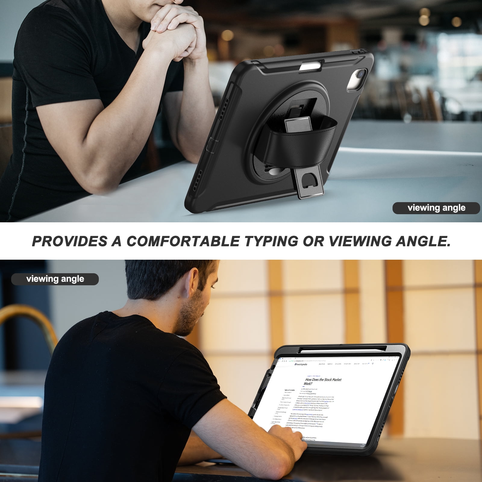 For iPad Air 11 Inch 2026/2025/2024 Case with Pencil Holder, Military Grade Shockproof Kickstand Handle Strap Anti-Scratch Kids Friendly Bumper Tablet Case Cover for Apple iPad Air 11" M4 M3 M2