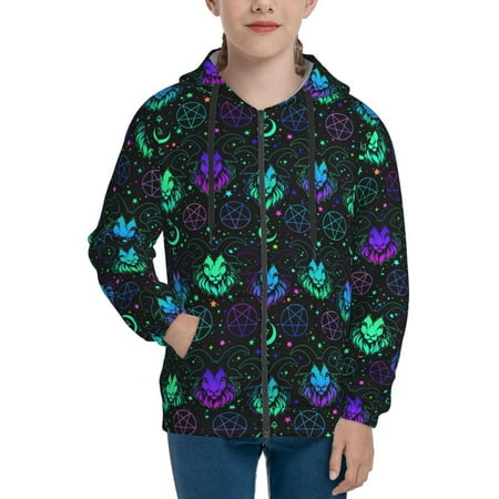

Hoodies for Women Colorful Gothic Cool Goat Head Long Sleeve Sweatshirt Drawstring Zip Up Hoodie with Pockets Teen Girl Clothes