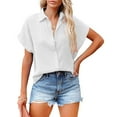thumbnail image 2 of ZOHIUM Summer Work Tops for Women Women's Solid Color Single Breasted Fashionable Casual Shirt Sleeved Shirt Summer Shirts for Women 2197 White Top (White,XXXXL), 2 of 4