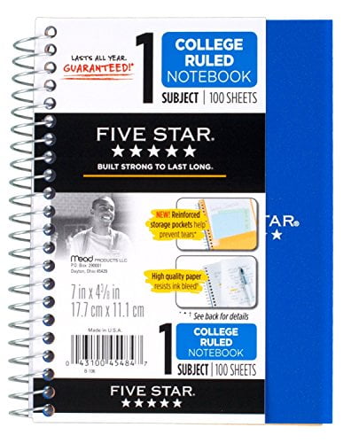 2 Pack Of Mead Five Star Personal Spiral Notebook, 7' x 4 3/8', 100 Sheets, College Rule, Assorted colors (MEA45484)