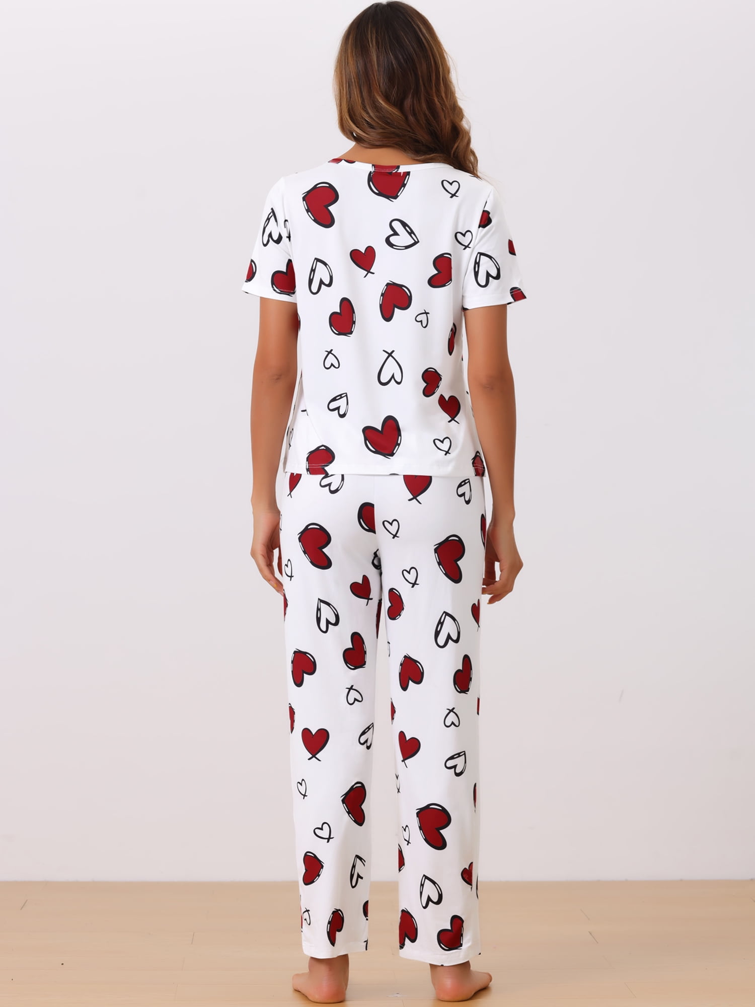 DARING DIVA Women's Short Sleeve Shirt with Long Pant Pajamas Sets L White