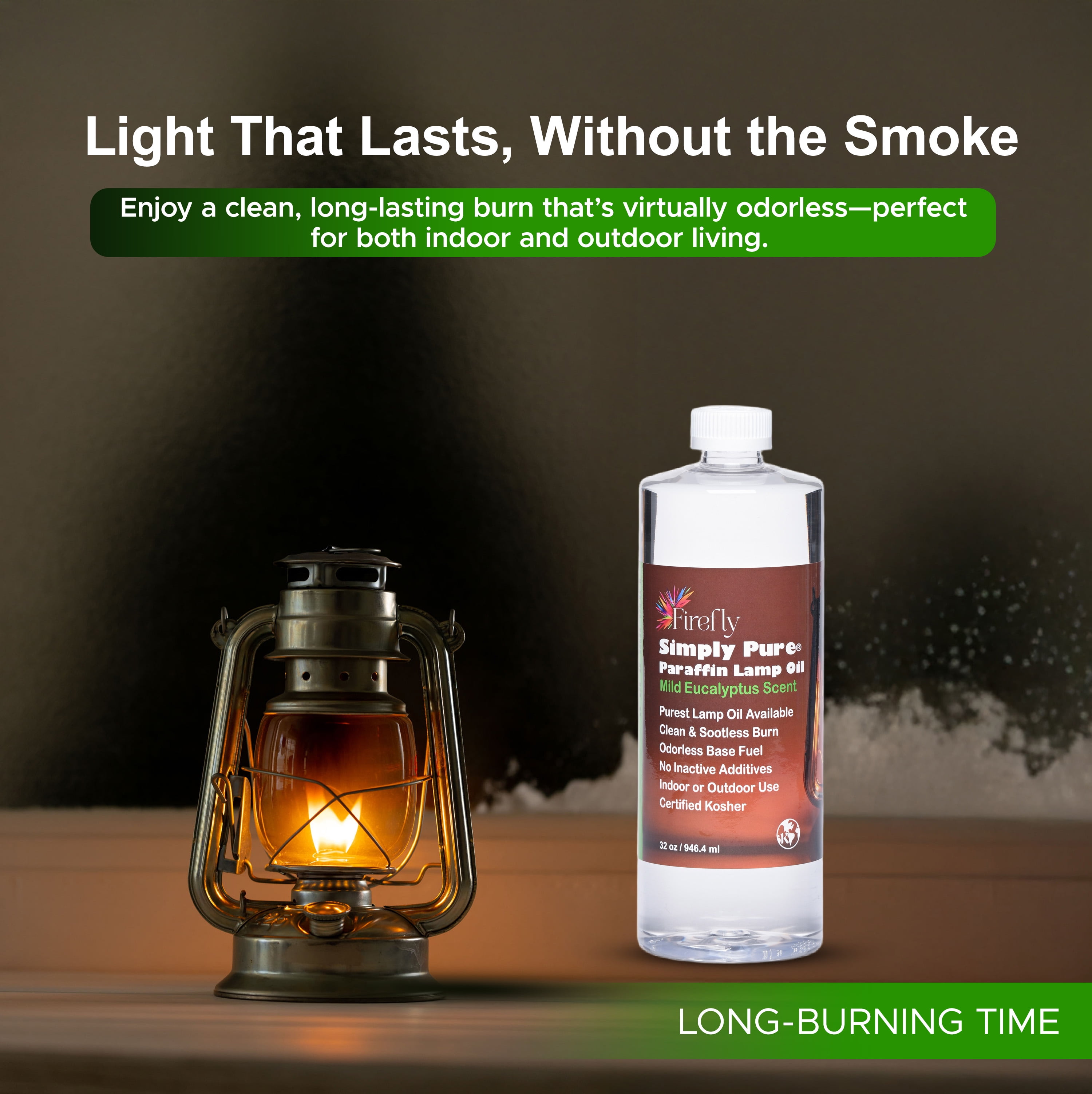 Firefly Fuel Premium Liquid Paraffin Lamp Oil for Indoor Use 32 oz - Indoor Smokeless Odorless Paraffin Oil Fuel for Lamps, Lanterns, Candles, Eucalyptus Scent, Kosher