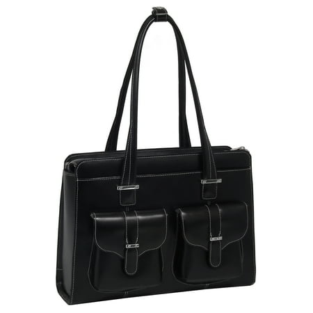 Ladies Black Oiled Cowhide - McKlein ALEXIS, Ladies' Laptop Briefcase, Top Grain Cowhide Leather, Black (96545)