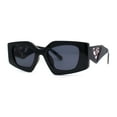 thumbnail image 3 of Womens Mod Narrow Rectangle Geometric Angular Sunglasses All Black, 3 of 4