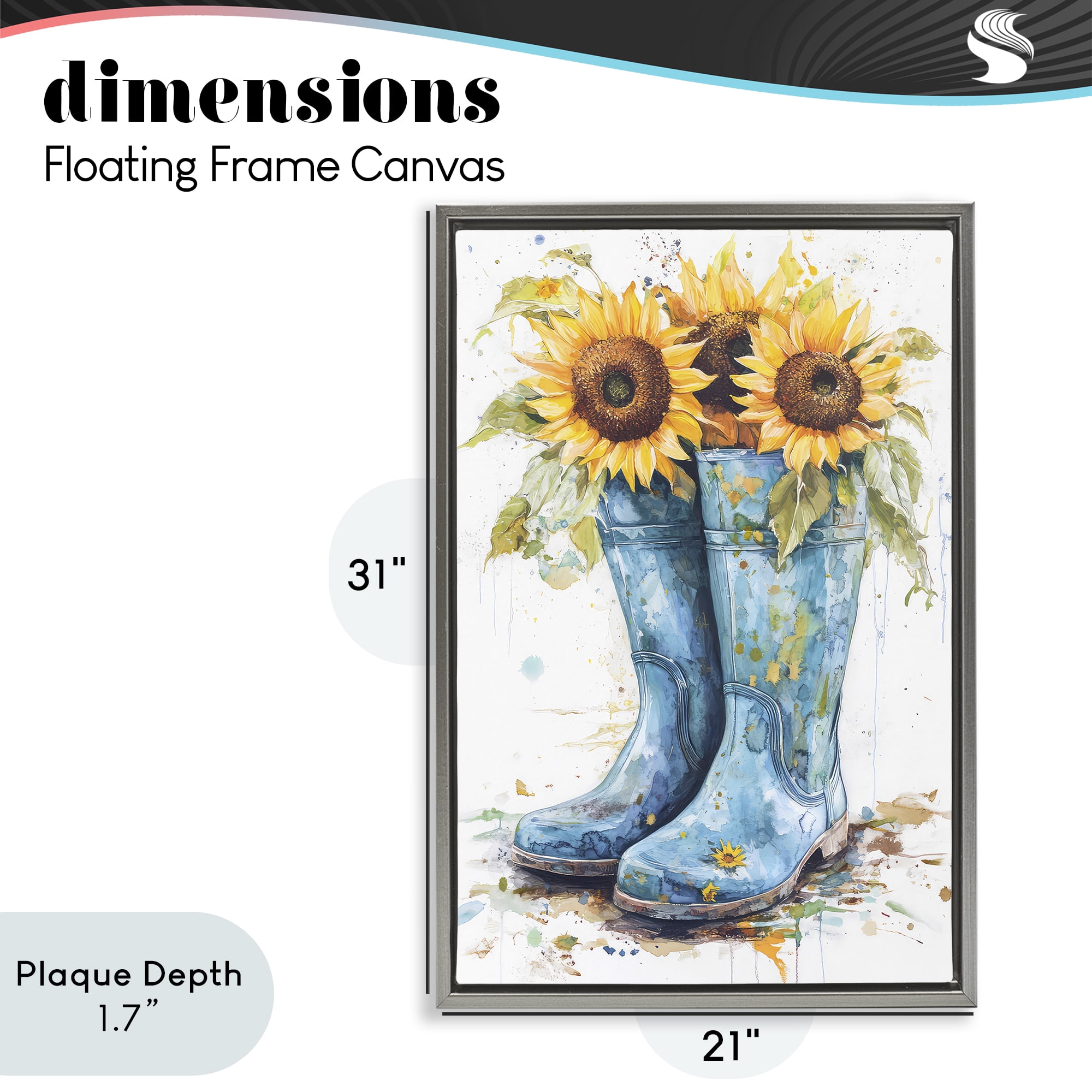 Stupell Industries Blue Rain Boots & Sunflowers Gray Framed Floater Canvas Wall Art, design by Tina LeCour