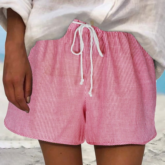 Gspmoly Short pour Femme, Short d'Été Taille Haute pour Femme Short d'Été Droit à Jambe Grand Short Extensible de Bureau Travail Sport Short de Randonnée Femme Économies Rouge m