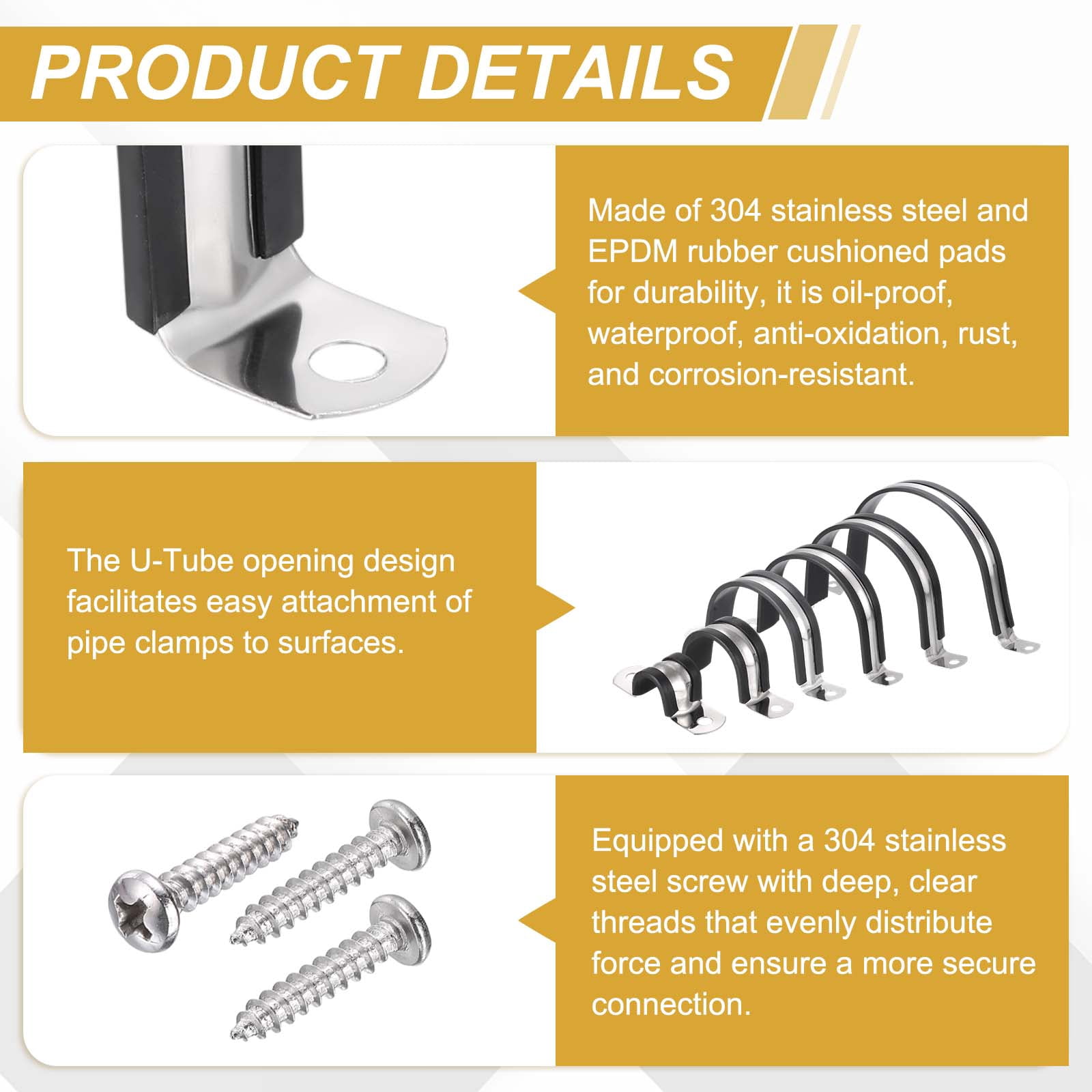 Uxcell 12Pcs 63mm(2-1/2") Cable Clamp, 304 Stainless Steel Rubber Coated Cushion Insulated Cable Clamps U Holder Pipe Strap with M4x20mm Screws for Tube Hose Wire Installation, Black