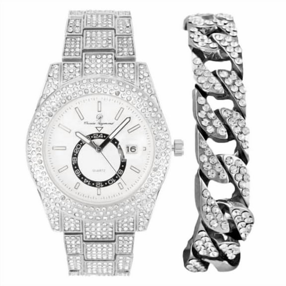 Charles Raymond Minimalist Designer Iced Out Watch with Date Window on dial A Hip Hop Clone Conspiracy Timepiece to Become a King of Bling - ST10328A (ST10328A SLV-White-CB)