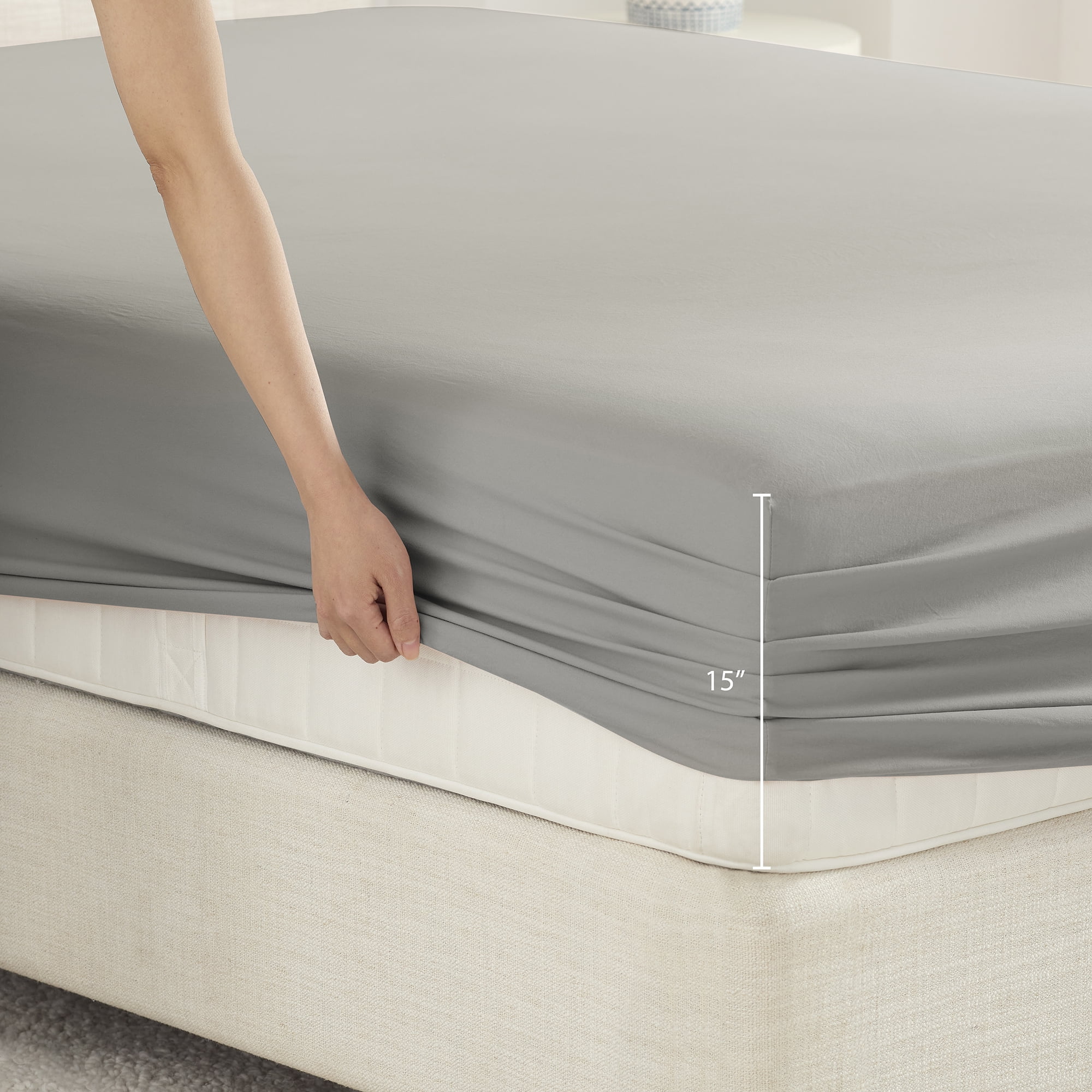 Casual Living Enzyme Comfort Washed 4-Piece Light Gray Sheet Set, Brushed for softness, Easy Care, Queen - Deep Pocket