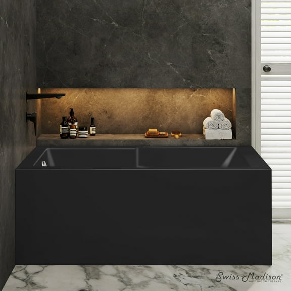 Claire 60 x 32 Left Drain Soaking Alcove Corner Apron Bathtub in Matte Black