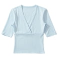 thumbnail image 4 of Daznico Women's V-Neck Surplice Short Sleeve Slim Fit T-Shirt Casual Stretch Top,L, 4 of 5