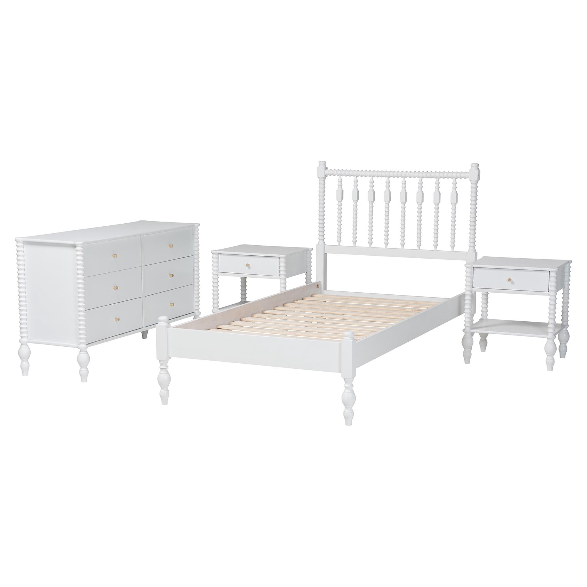 Baxton Studio Denita Farmhouse Bedroom Set, Twin, 4-Piece, White