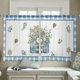 thumbnail image 4 of Sheer Curtains 45 inches Long, Hello Winter Christmas Cotton Eucalyptus Floral Blue Plaid Light Filtering Sheer Window Curtains Rod Pocket Voile Drapes for Bedroom Living Room, 52"W x 45"L 2 Panels, 4 of 7